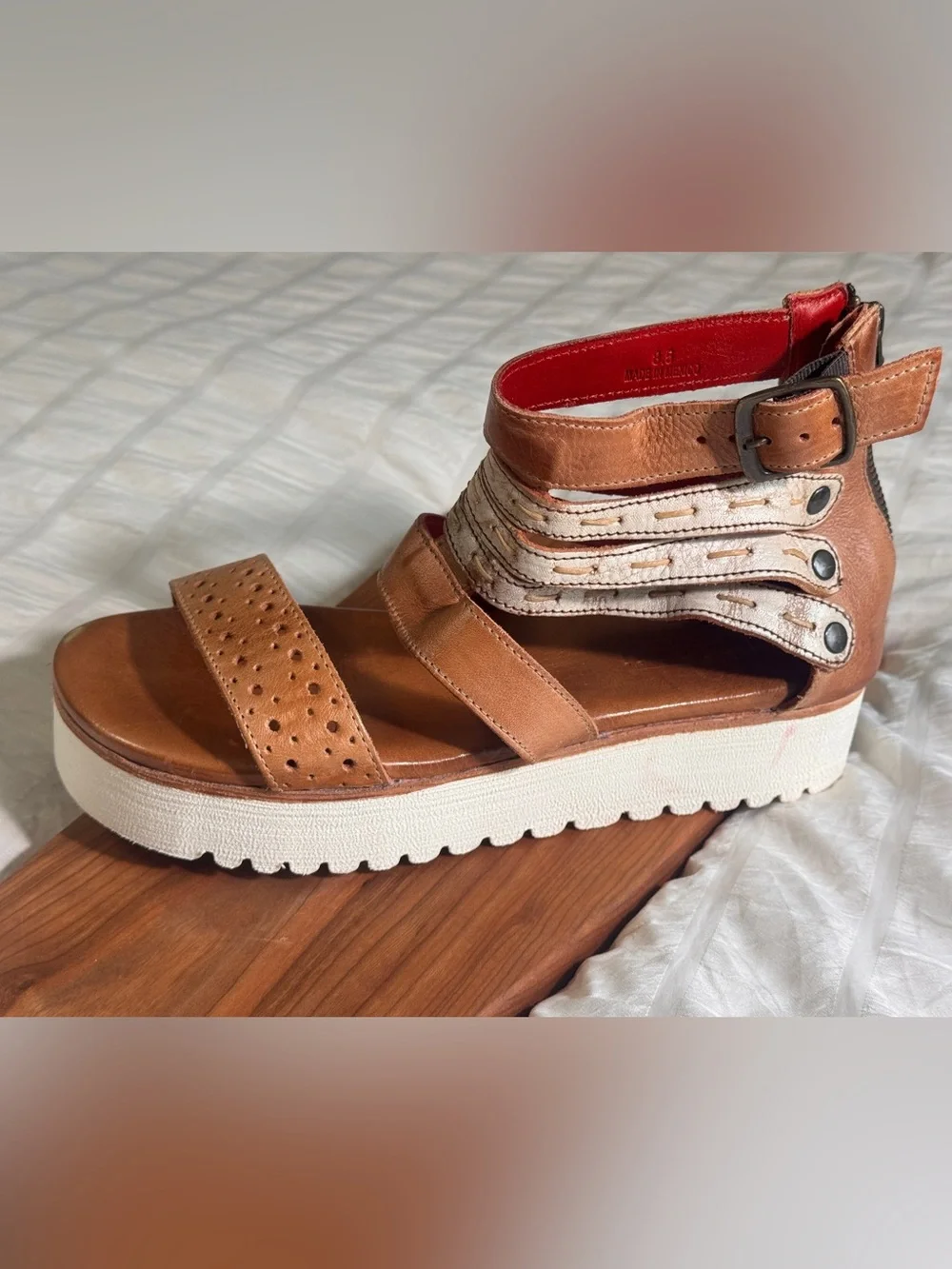 BED|STU Artemia Leather Strappy Gladiator Platform Sandals Size 8.5 NWT